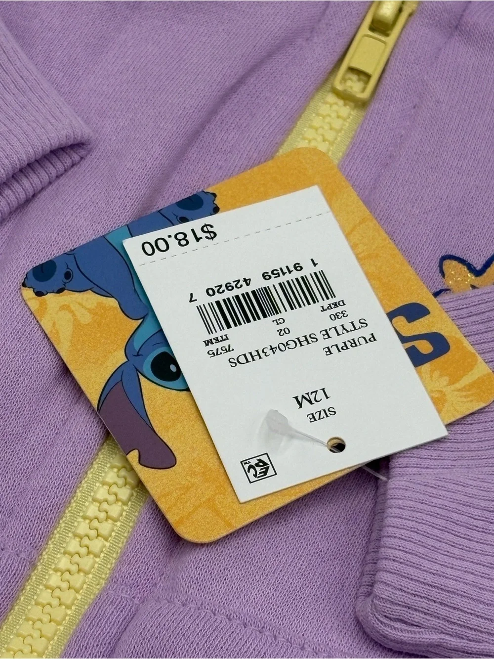 Disney Stitch Baby Girls 12M Purple Hoodie Shorts 2 Piece Outfit Set NWT